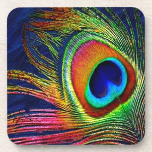 Dessous-de-verre Impression de plume de paon colorée