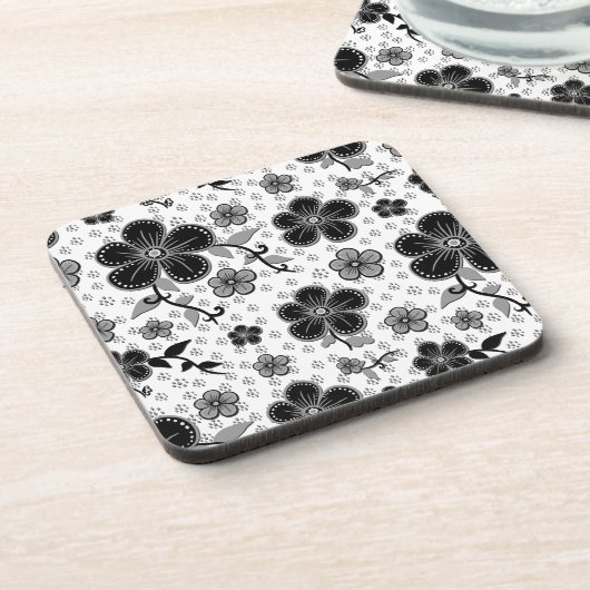 Dessous-de-verre Impression florale noir et blanc (Côté gauche)