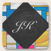 Dessous-de-verre Impression jaune rose bleu Mondrian (Devant)