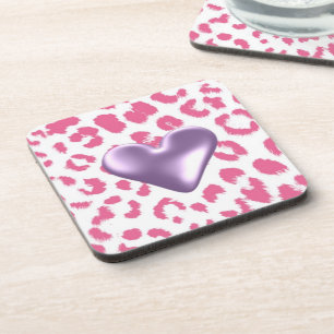 Dessous-de-verre Impression léopard rose avec motif de cœur