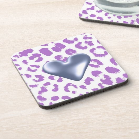 Dessous-de-verre Impression léopard violet avec motif de cœur (Côté gauche)