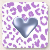 Dessous-de-verre Impression léopard violet avec motif de cœur (Devant)