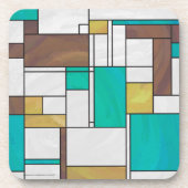 Dessous-de-verre Impression Mondrian Brun Jaune Sarcelle (Devant)