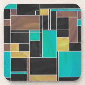 Dessous-de-verre Impression noire Brown Turquoise Mondrian (Devant)