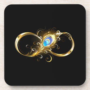 Dessous-de-verre Infinité avec plume de paon doré