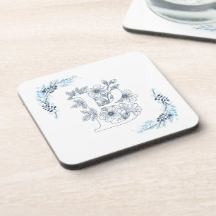 Dessous-de-verre Initiale "B" Monogramme bleu Calme Floral