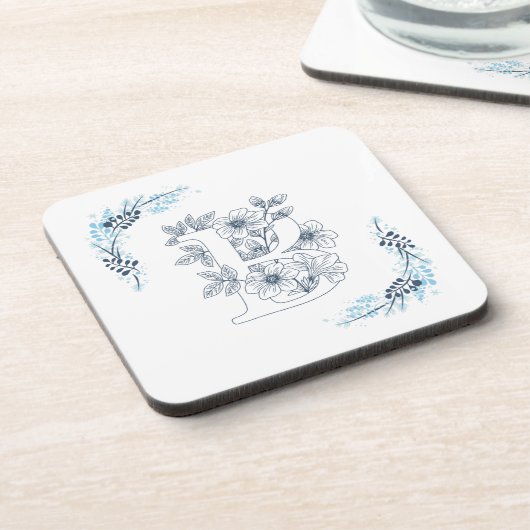 Dessous-de-verre Initiale "B" Monogramme bleu Calme Floral (Côté gauche)