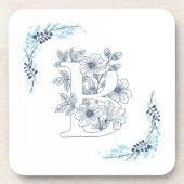 Dessous-de-verre Initiale "B" Monogramme bleu Calme Floral (Devant)