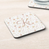 Dessous-de-verre Initiale de monogramme Rose botanique Or Tan Neutr (Côté gauche)
