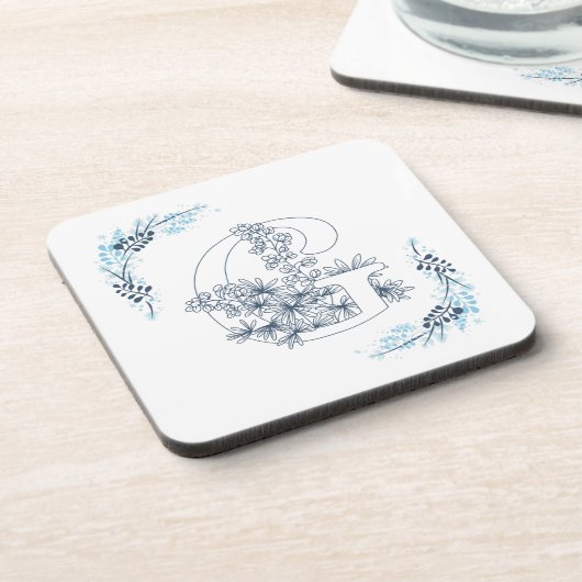 Dessous-de-verre Initiale "G" Monogramme bleu Calme Floral (Côté gauche)