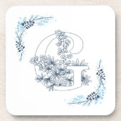 Dessous-de-verre Initiale "G" Monogramme bleu Calme Floral (Devant)
