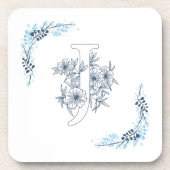 Dessous-de-verre Initiale "J" Monogramme bleu Calme Floral (Devant)