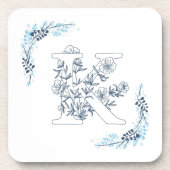 Dessous-de-verre Initiale "K" Blue Monogram Calme Floral (Devant)