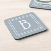 Dessous-de-verre Initiale monogrammée bleu et blanc style ferme mod (Côté gauche)
