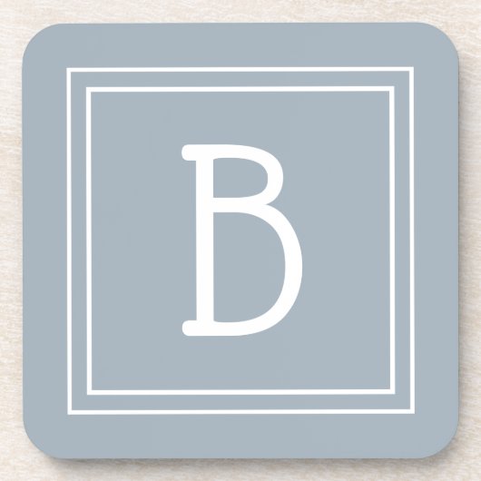 Dessous-de-verre Initiale monogrammée bleu et blanc style ferme mod (Devant)