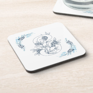 Dessous-de-verre Initiale "S" Monogramme bleu Calme Floral