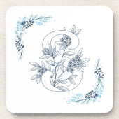 Dessous-de-verre Initiale "S" Monogramme bleu Calme Floral (Devant)