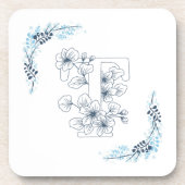 Dessous-de-verre Initiale "T" Monogramme bleu Calme Floral (Devant)