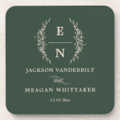Dessous-de-verre Initiales empilées en vert forestier Mariage Monog (Devant)