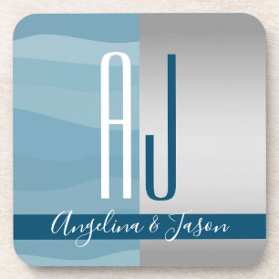 Dessous-de-verre Initiales Mariages modernes simples Dusty Blue & S