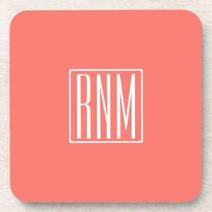 Dessous-de-verre Initiales Monogramme   Blanc Sur Corail