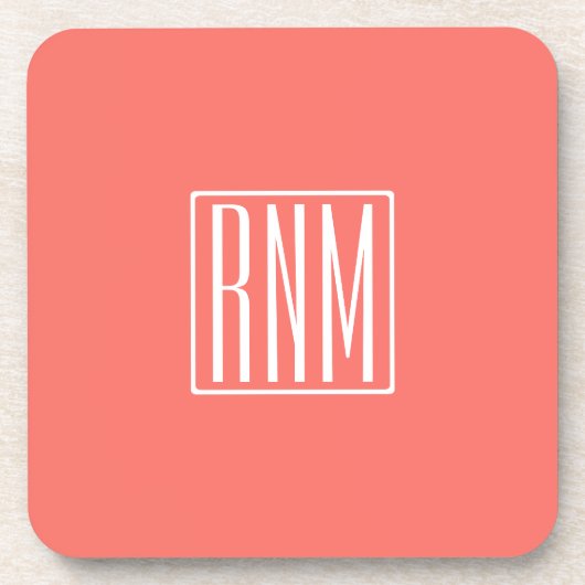Dessous-de-verre Initiales Monogramme | Blanc Sur Corail (Devant)