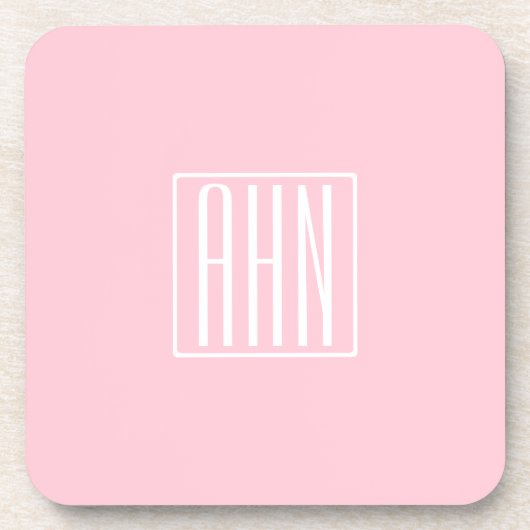 Dessous-de-verre Initiales Monogramme | Blanc Sur Rose Clair (Devant)