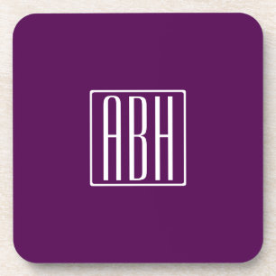 Dessous-de-verre Initiales Monogramme Blanc Sur Violet Foncé