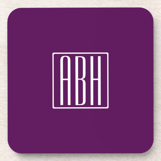 Dessous-de-verre Initiales Monogramme | Blanc Sur Violet Foncé (Devant)
