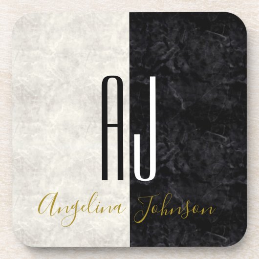 Dessous-de-verre Initiales Monogrammées Noir et Blanc Modernes (Devant)