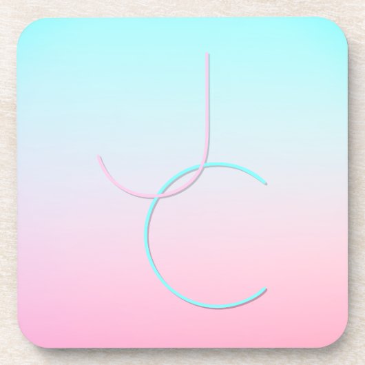 Dessous-de-verre Initiales superposées Modernes 2 | Turquoise Rose (Devant)