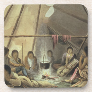 Dessous-de-verre Intérieur d'une tente indienne de Cree, le 25 mar