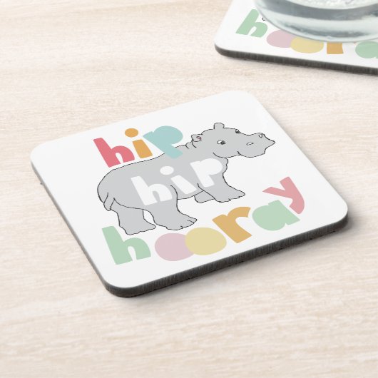 Dessous-de-verre ip Hip Hip Houray Gris Hippo Dessin mignon Animal (Côté gauche)
