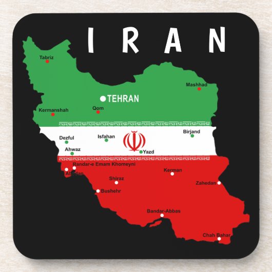 Dessous-de-verre Iran Map with Flag and Emblem (Devant)
