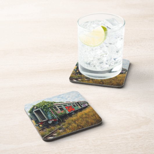 Dessous-de-verre Ivy and Graffiti  Covered Abandoned Train  (Côté Droit)