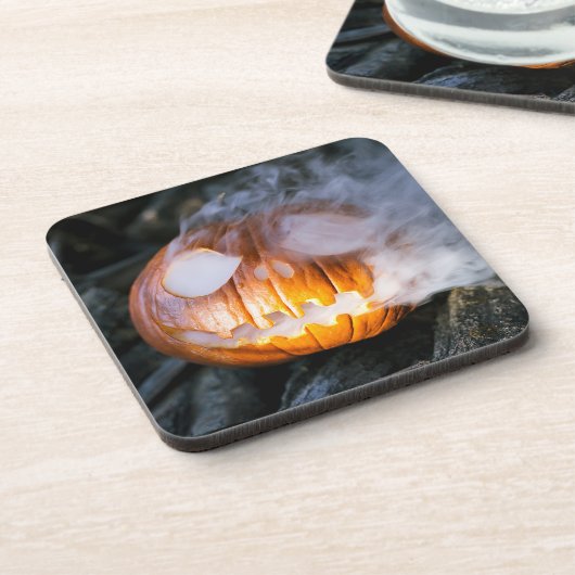 Dessous-de-verre Jack-o-Lantern Halloween Citrouille Tête grillée (Côté gauche)