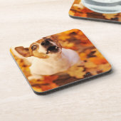 Dessous-de-verre Jack Russell Terrier écorçant et sautant, automne (Côté gauche)