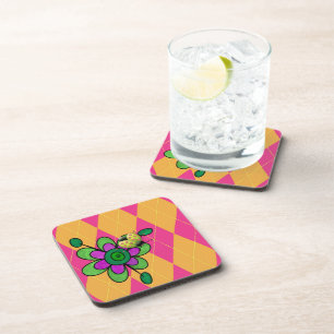 Dessous-de-verre Jacquard rose et orange chaud Ladybug & Flower