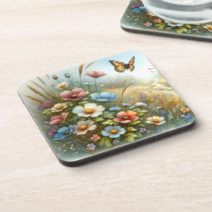 Dessous-de-verre Jardin de papillons de la prairie fleurie