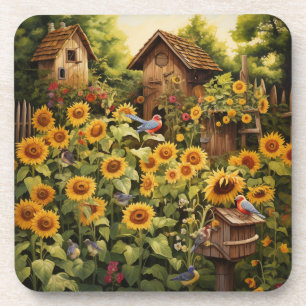 Dessous-de-verre Jardin de tournesol 12 Maisons d'oiseaux Oiseaux b