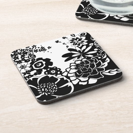 Dessous-de-verre Jardin floral noir et blanc Motif graphique (Côté gauche)