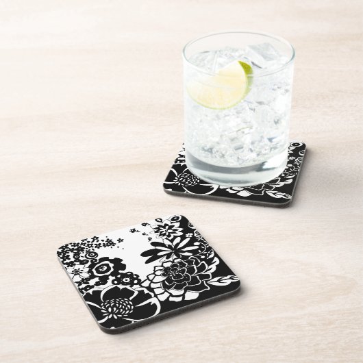 Dessous-de-verre Jardin floral noir et blanc Motif graphique (Côté Droit)