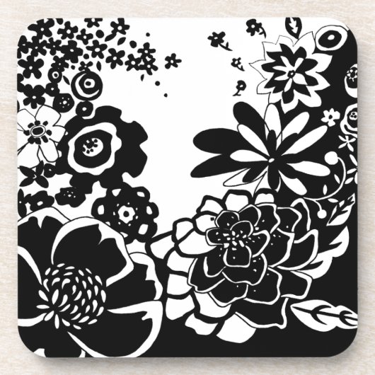 Dessous-de-verre Jardin floral noir et blanc Motif graphique (Devant)