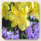 Dessous-de-verre Jaune et Fleurs Lilac Violettes (Devant)