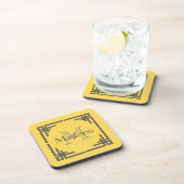 Dessous-de-verre Jaune Moutarde Gris Bordure Géométrique Monogramme (Côté Droit)