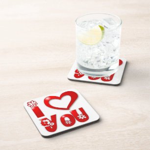 DESSOUS-DE-VERRE "JE VOUS AIME" FLEURS SUPER