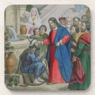 Dessous-de-verre Jésus donne la vue à un aveugle né, d'une bible