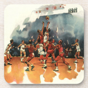 Dessous-de-verre Jeu de basket-ball sportif vintage, joueurs de bas