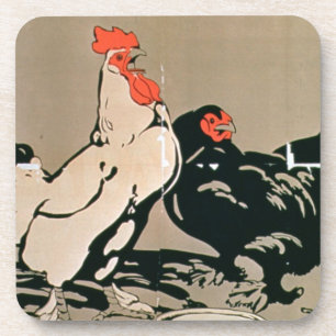 Dessous-de-verre Jeune coq et poule (litho de couleur)