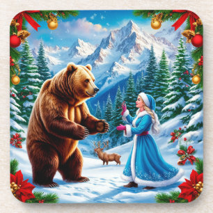 Dessous-de-verre Jeune fille de neige scène hivernale enchanteresse